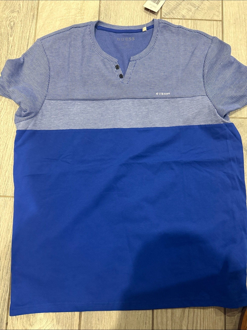 GUESS Blue Colorblock Short Sleeve Henley Tee
